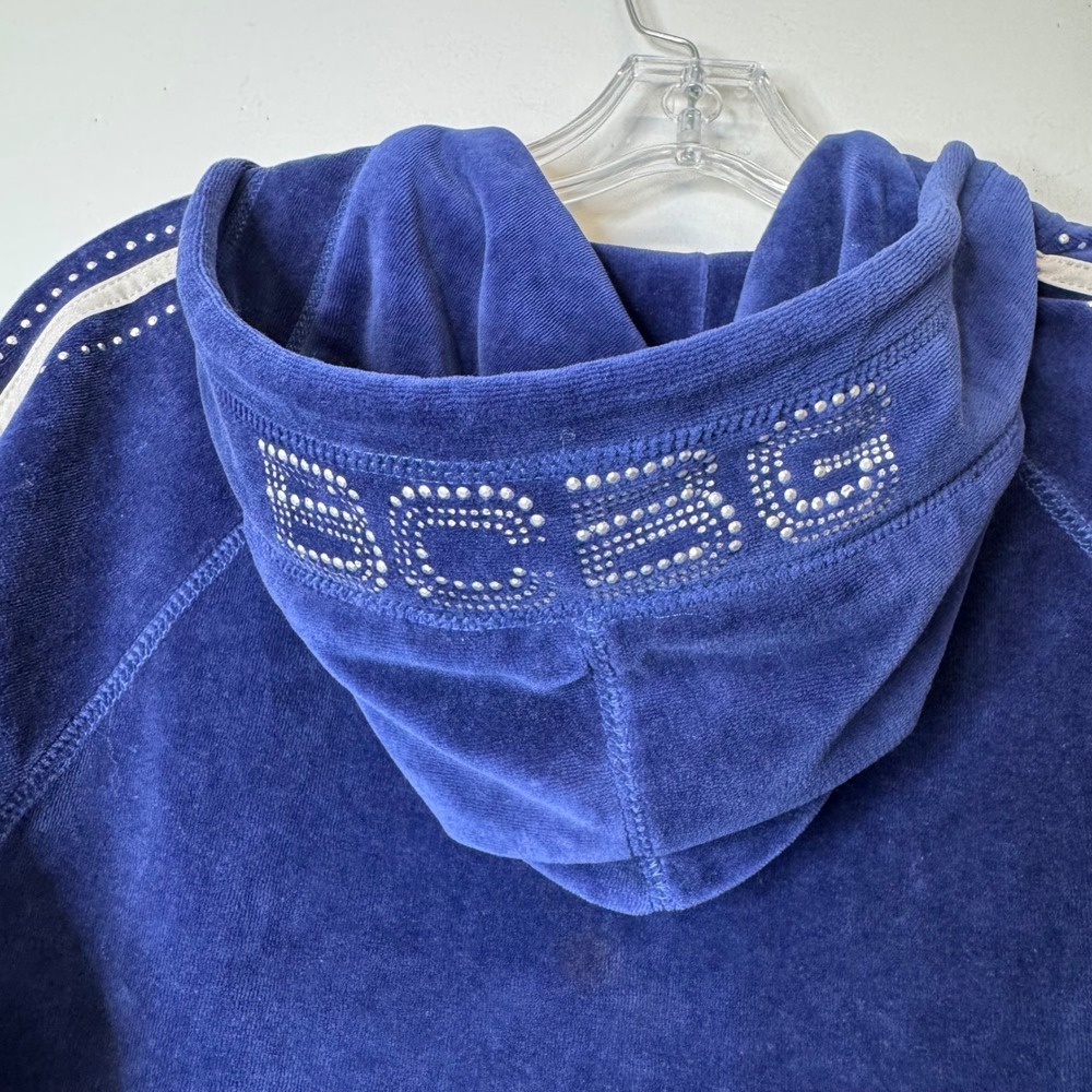 Vintage BCBG Max Azria Blue Velour Tracksuit Rhinestone Y2K Hoodie Pants Set L